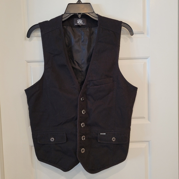 ROCK & REPUBLIC MEN'S BLACK WESTERN DENIM VEST SIZE MEDIUM - Picture 2 of 10